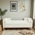 thumbnail image 3 of Tcbosik Upholstered Storage Bench, 65-Inch Soft Corduroy Bench with 2 Bolster Pillows and Solid Wood Legs - for Foot of Bed & Window Seat, 350lbs Weight Capacity, Ivory, 3 of 9