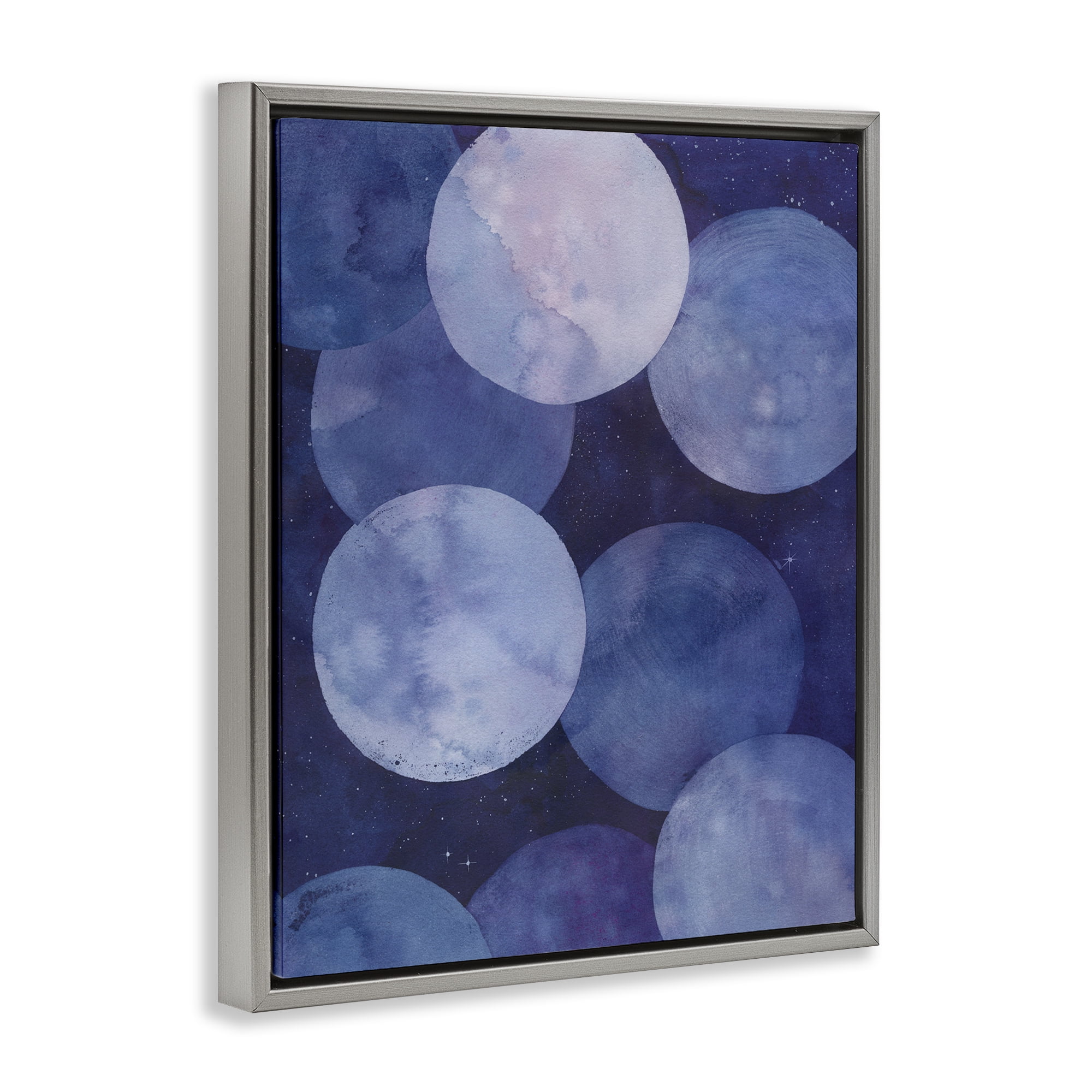 Stupell Industries Purple Circular Shapes Abstract Painting Gray Floater Framed Canvas Art Print Wall Art, 25 x 31
