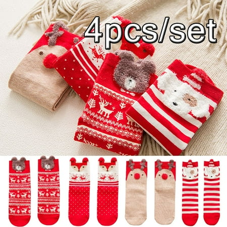 

SPRING PARK 4 pairs Baby Toddler Girls Christmas Animal Reindeer Grip Tube Socks Cartoon Newborn Infant Baby and Toddler Socks