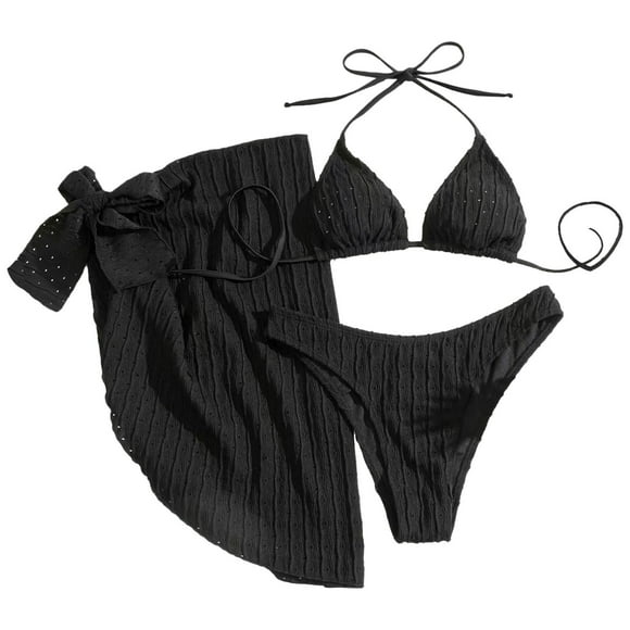 Aayomet Bikini Ensembles pour Femmes Bikini Dos Nu Draw Corde à Lacets Bikini Maillot de Bain Imprimé Bikini Maillot de Bain de Plage pour Femmes (Noir, S)