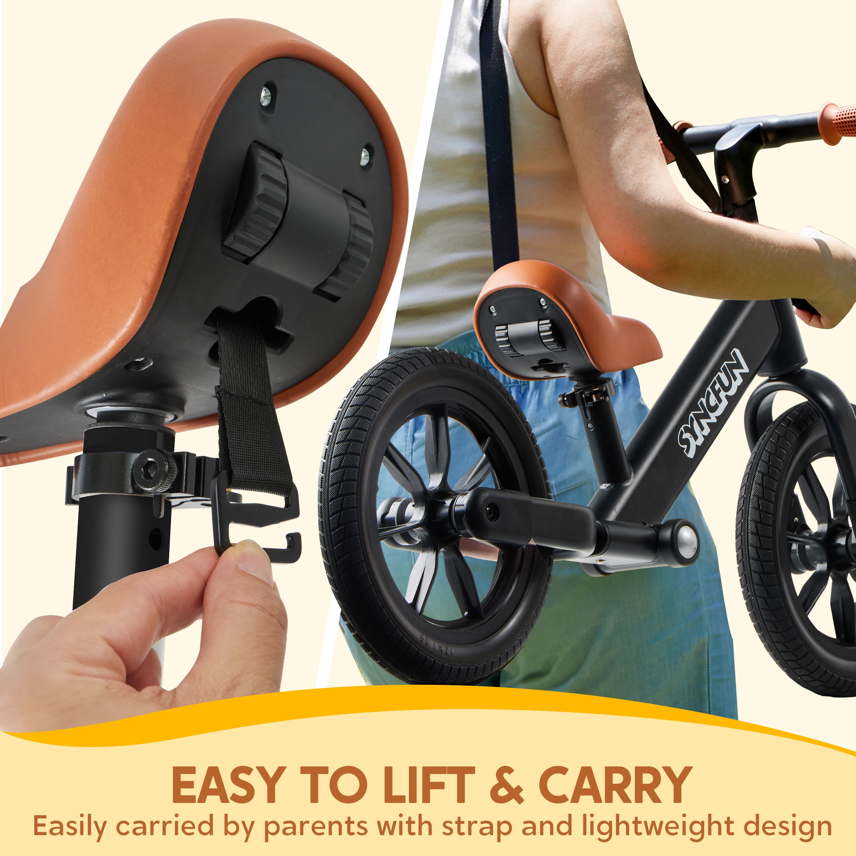 Syncfun Balance Bike, Lightweight Toddler Bike for 2 to 5 Years Kids No Pedal Riding Toys with 12" Anti-Skid Wheels, Boys & Girls Gifts, Black