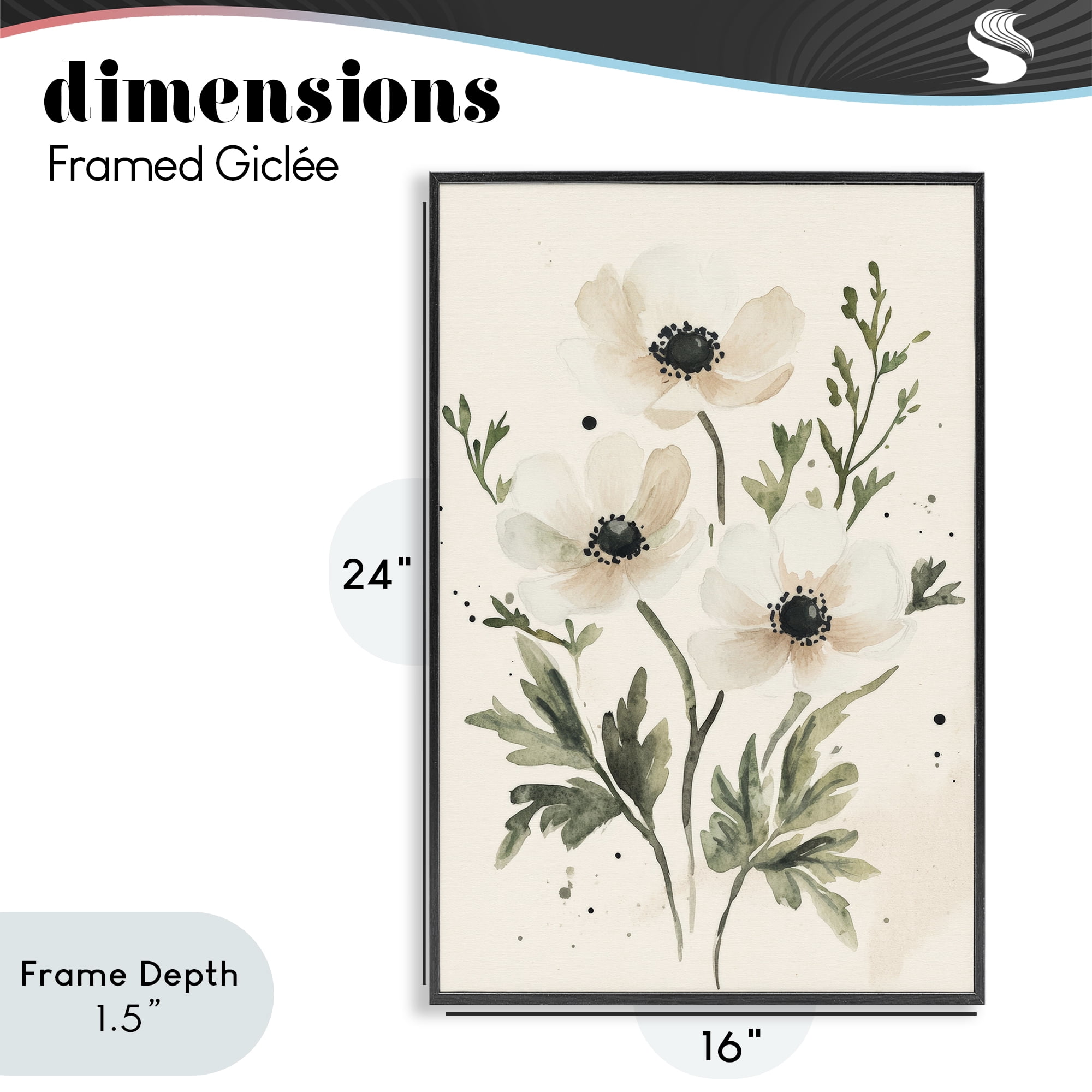 Stupell Industries Soft White Anemone Floral Black Framed Giclee Art, design by Petal Prints Design
