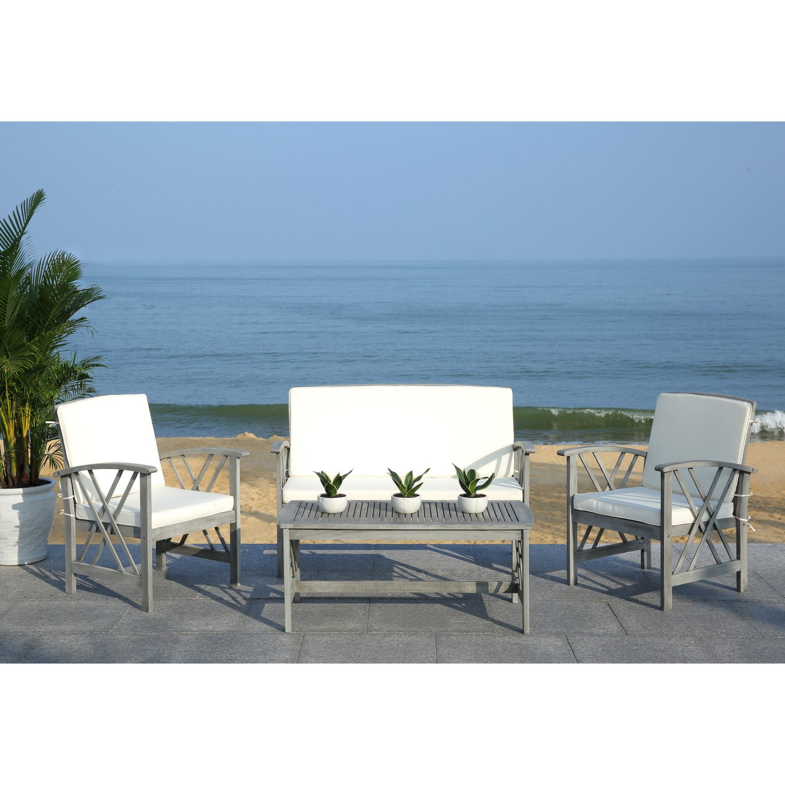 Safavieh Fontana Outdoor Modern 4 Piece Living Set with ... Safavieh Fontana Outdoor Modern 4 Piece Living Set with ... on Safavieh Fontana Patio Set id=40773