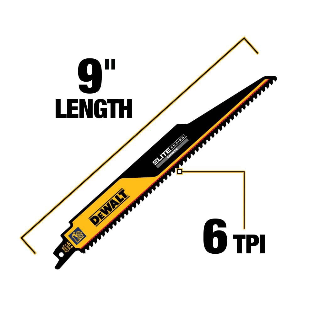 Dewalt Elite Series 1-Pack Carbide Tipped 9-In 6-Tpi Demolition Reciprocating Saw Blade