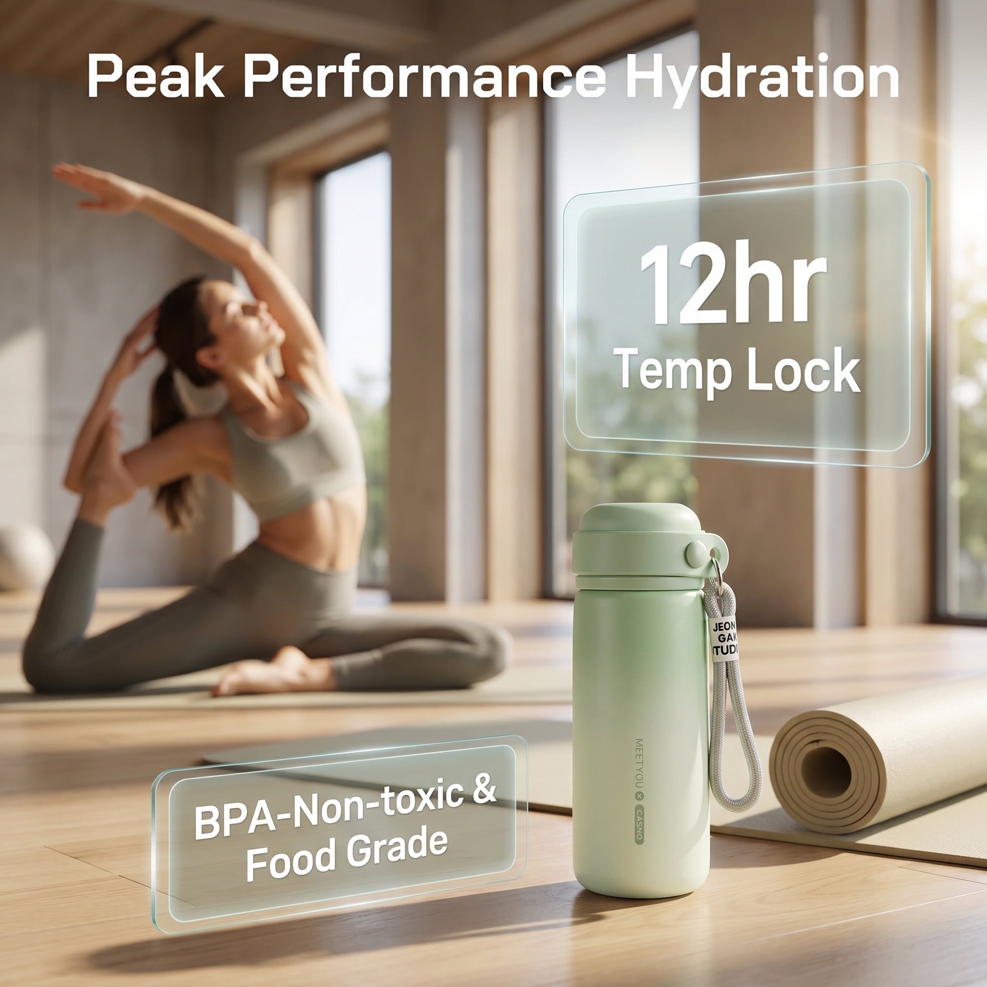 Unique Bargains 21 oz Stainless Steel Insulated Leak Proof Water Bottle Tumbler Green