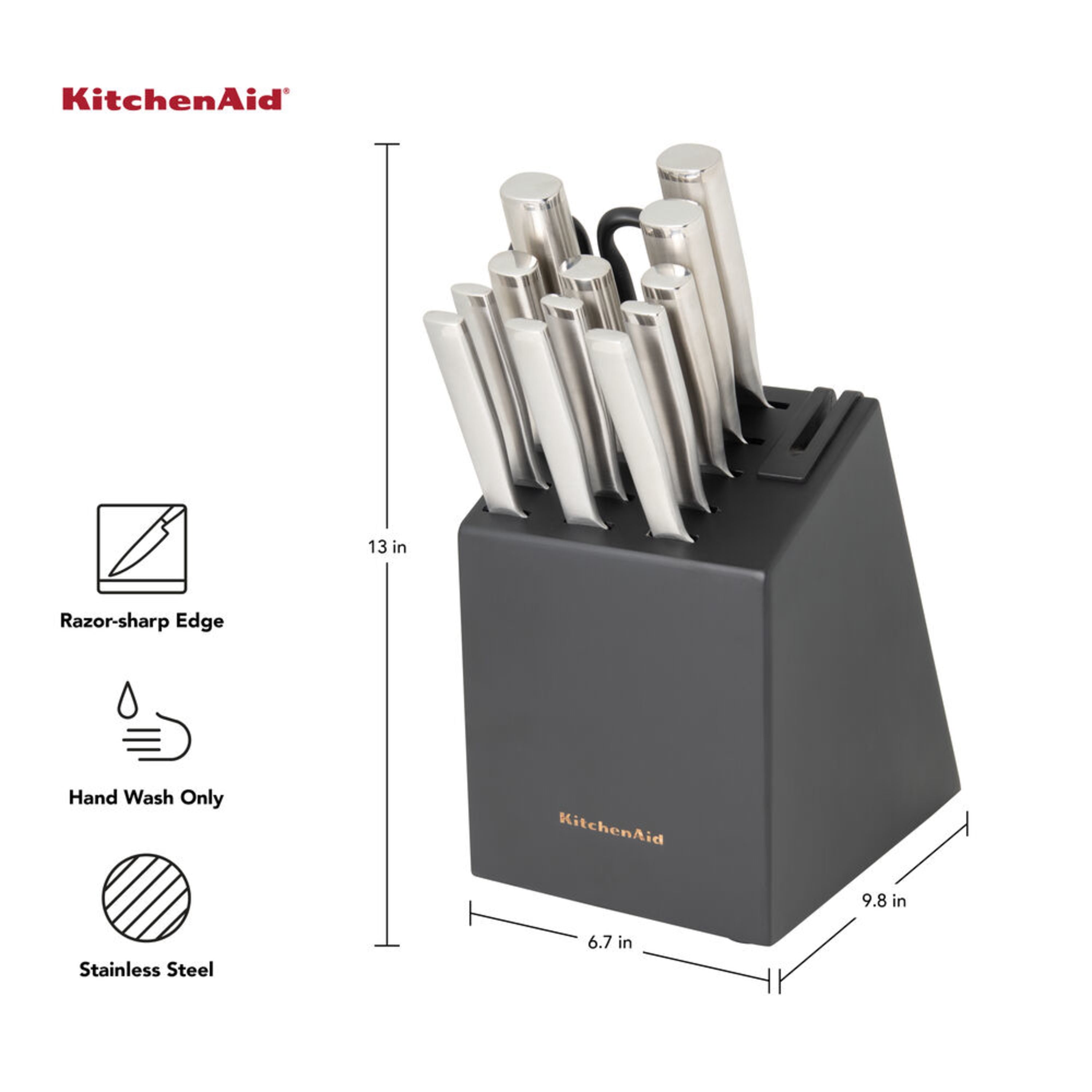 KitchenAid Gourmet 14 piece Forged Stainless Steel Knife Block Set with  Built in Knife Sharpener, High Carbon Japanese Stainless Steel, Sharp  Kitchen