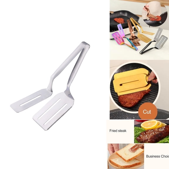 10" Stainless Steel Grill Clamp Spatula, 2026 Upgraded Double-Sided Spatula Tongs with Serrated Edge, Detachable Design for Frying Pans, Grill Grates, Griddle Tops & Campfire Skillets,Sliver