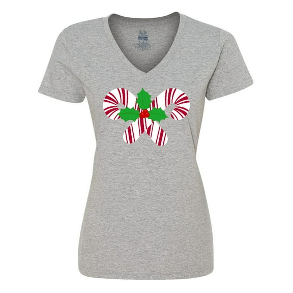 Inktastic Candy Canes and Holly Christmas Women's V-Neck T-Shirt