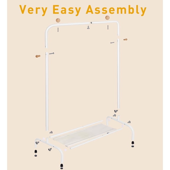 Kids Clothing Rack - Garment Rack with Bottom Storage Shelf for Children, Small Baby, & Toddler, Clothes Organizer, Shirts, Dresser, Hat, Backpack, Bedroom, White