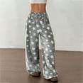 thumbnail image 4 of Soft Fuzzy Pajama Bottoms for Women, High-Waisted Wide Leg Lounge Pants with Drawstring, 4 of 9
