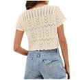 thumbnail image 5 of Cardigans for Women Trendy Dressy New Women Tie Front Crochet Tops V Neck Button up Short Sleeve Knitted Sweaters Lightweight Hollow Cardigan Beige L, 5 of 7