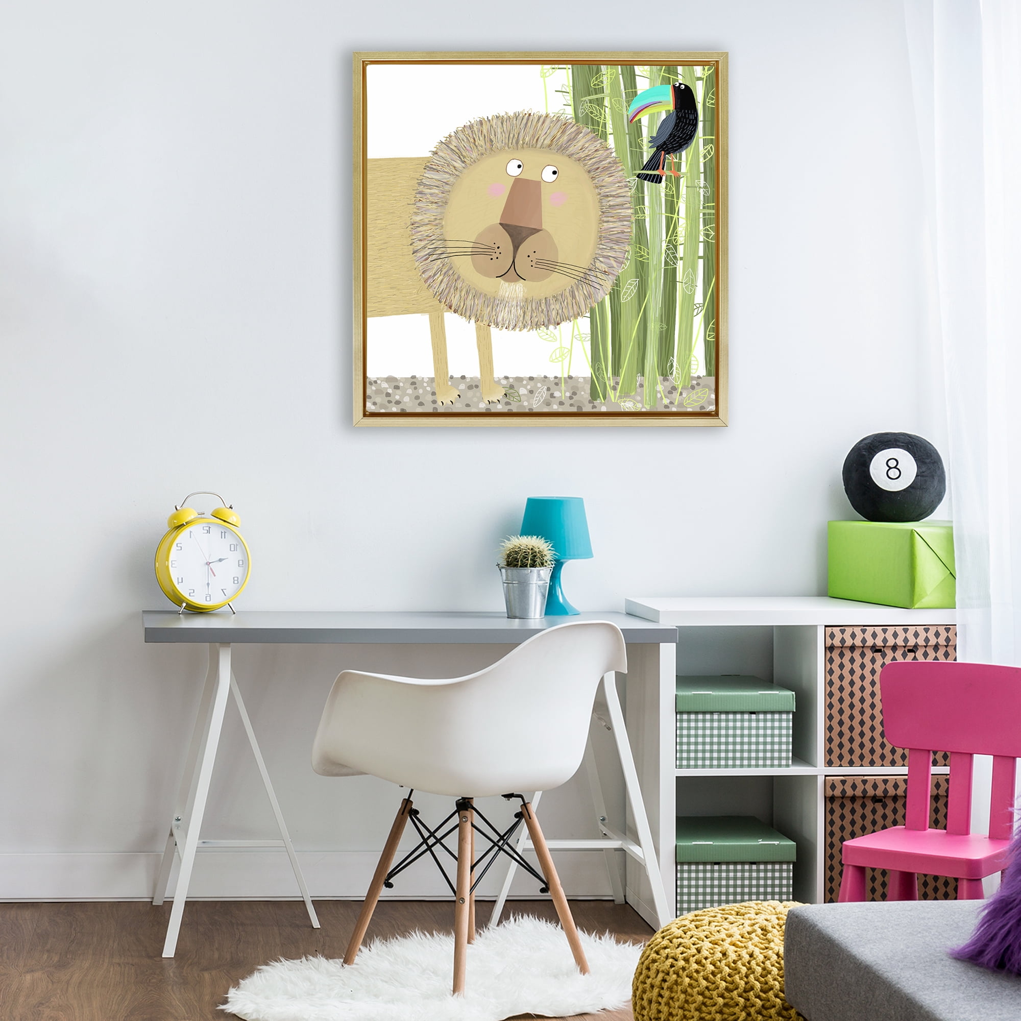 Stupell Industries Lion with Bamboo Trees & Toucan Gold Framed Floater Canvas Wall Art, design by Carla Daly