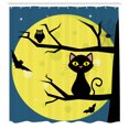 thumbnail image 3 of Ambesonne Halloween Shower Curtain, Cat and Owl on Branches, 69"Wx75"L, Petrol Blue Yellow, 3 of 5