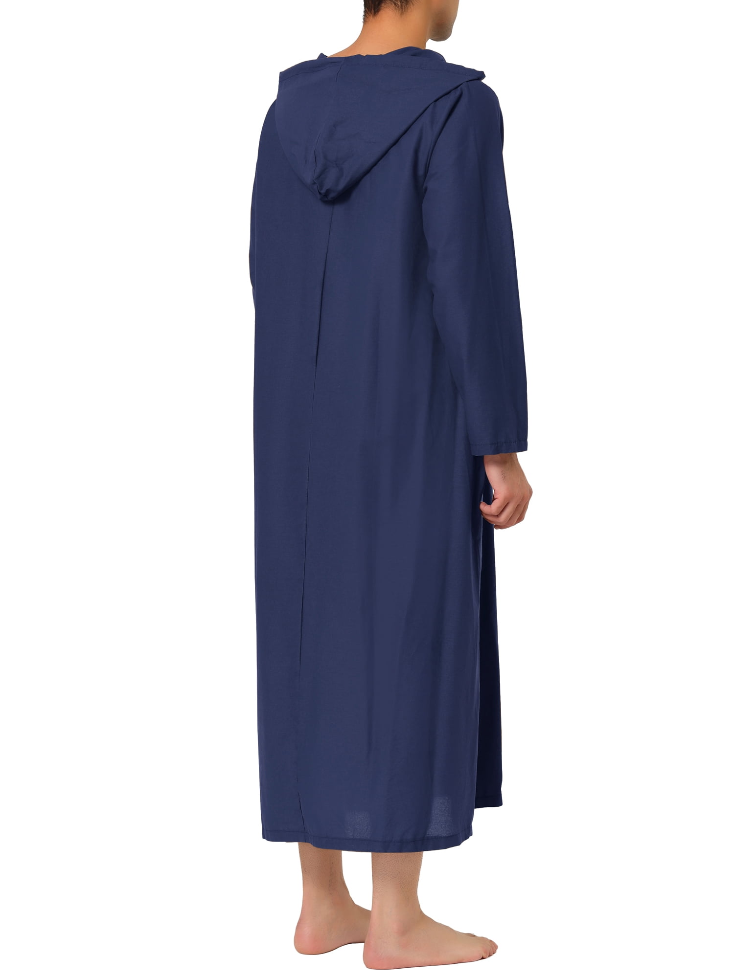 Unique Bargains Men's Nightshirt Long Sleeves Hooded Loungewear Nightgown Pajamas S Navy Blue