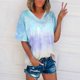 thumbnail image 2 of Blusas de Manga Corta Casuales para las Mujeres con Cuello en V, Top de Poliéster de Moda de Verano para el Uso Diario, 2 of 7
