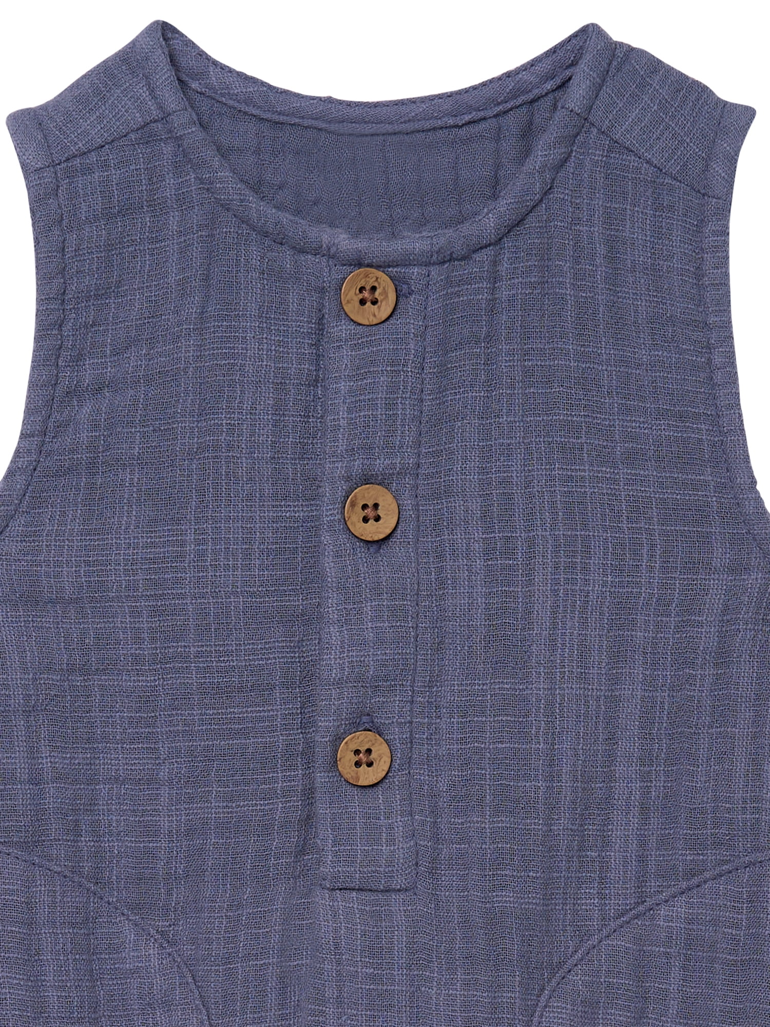 Modern Moments by Gerber Baby Boy Sleeveless Henley Romper, Sizes 0/3 Months - 24 Months