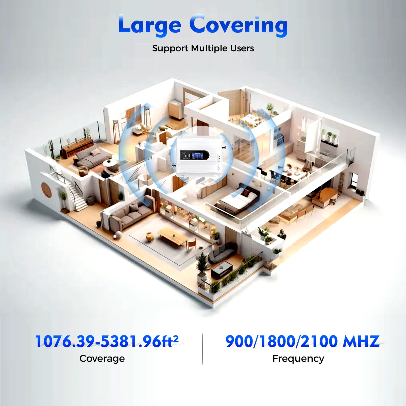 Aluminum Alloy Cell Phone Signal Booster, GSM 3G 4G LTE Amplifier Kit, 900/1800/2100MHz