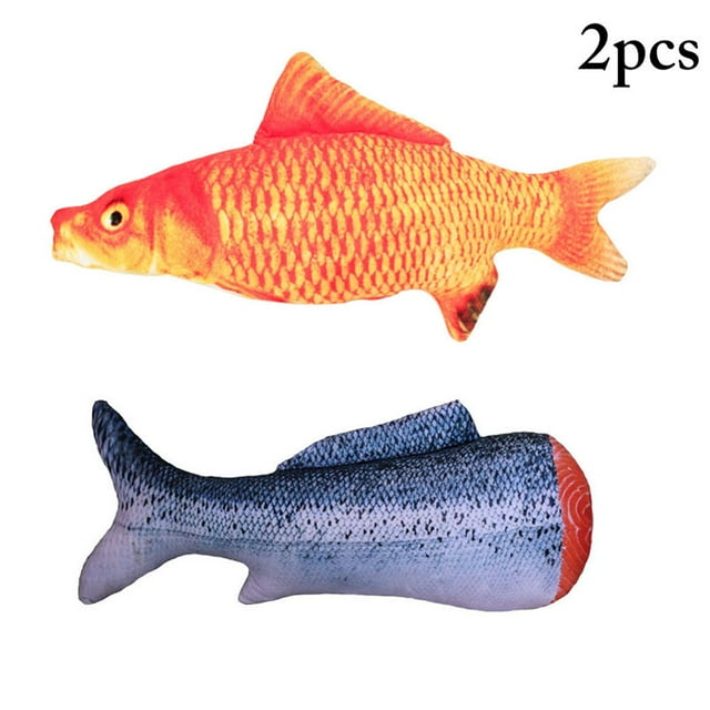 2PCS Fish Cat Toy Creative Brocaded Carp Fish Tail Plush Catnip Toy Cat Chew Toy