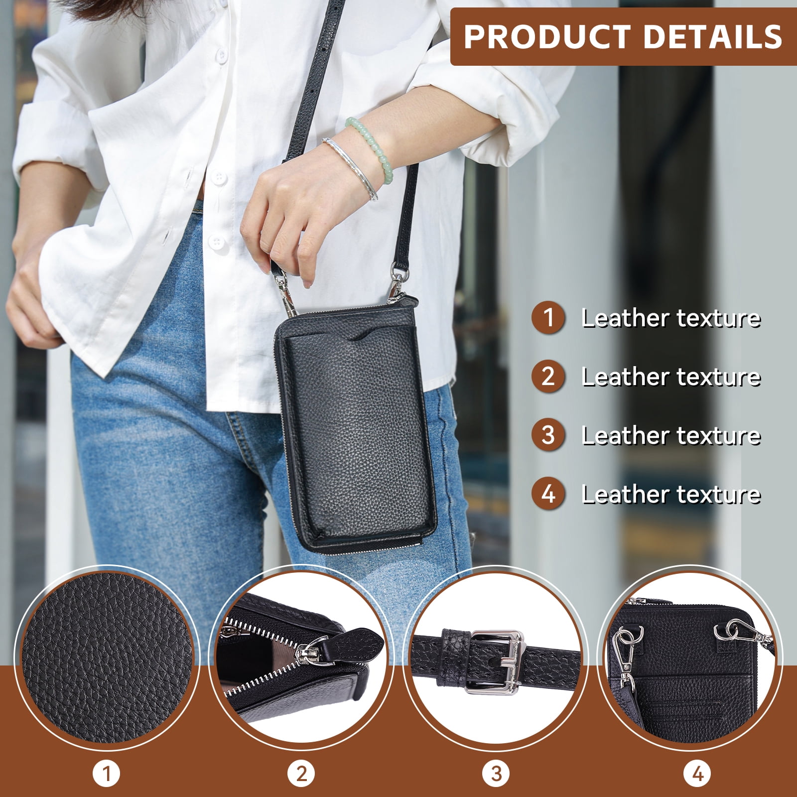 Egoelife Leather Crossbody Phone Bag - Trendy Shoulder Purse with Card Slots, Large Capacity Mini Clutch Wallet for Women & Men