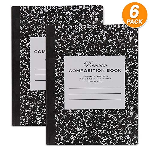 Emraw Composition Notebook Black & White Marble Wide Rule Paper Book
