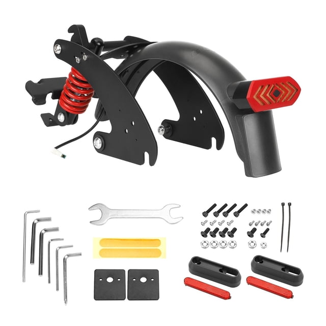 Red Enhanced Rear Shock Absorber Kit with Mudguard & Steering Tail Light - Premium Steel Construction for Durable Shock Absorption, Compatible with Ninebot G30 MAX Electric Scooter (Type 3)