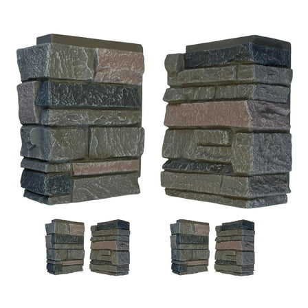 4-Pack Faux Ledge Stone 90 Degree Outside Corner Pieces for Stacked Wall Panels, 13H x 10W x 4D inches, Rocky Boulder (Gray with Brown)