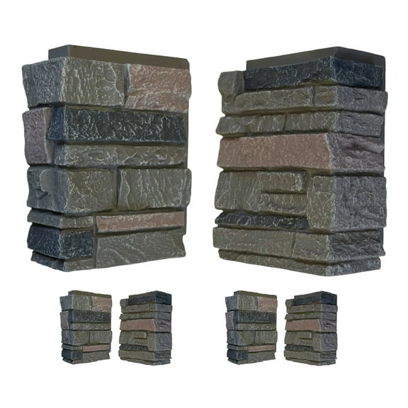 4-Pack Faux Ledge Stone 90 Degree Outside Corner Pieces for Stacked Wall Panels, 13H x 10W x 4D inches, Rocky Boulder (Gray with Brown)