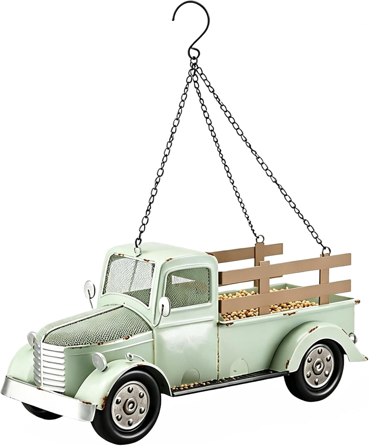 Vintage Truck Bird Feeder, Retro Pickup Rustic Farmhouse Decor for Outside, Hanging Wild Bird Seed Feeder for Garden Patio Backyard, Weather Resistant Metal, Unique Gift for Bird Lovers
