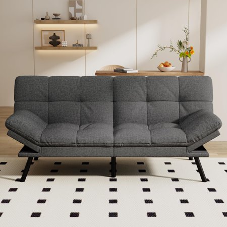 Convertible Futon Sofa Bed,71" Memory Foam Futon Couch,Detachable Cushion,Adjustable Backrest & Armrest,Linen Modern Loveseat Sleeper Recliner for Living Room,Office,Apartment,Light Grey