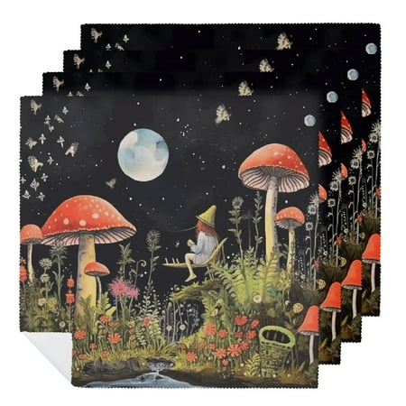 

Wuche Mushrooms Flowers Man Cloth Napkins Polyester Gift Reusable Fabric for Events 4 PCS