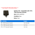 thumbnail image 2 of Ignition Coil - Compatible with 1976 - 1984 Chevy Chevette 1977 1978 1979 1980 1981 1982 1983, 2 of 2