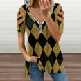 thumbnail image 2 of Black And Gold Harlequin Womens Summer V Neck Zipper Top Short Sleeve T Shirt Off Shoulder Top Casual Classy Loose Shirts, 2 of 7