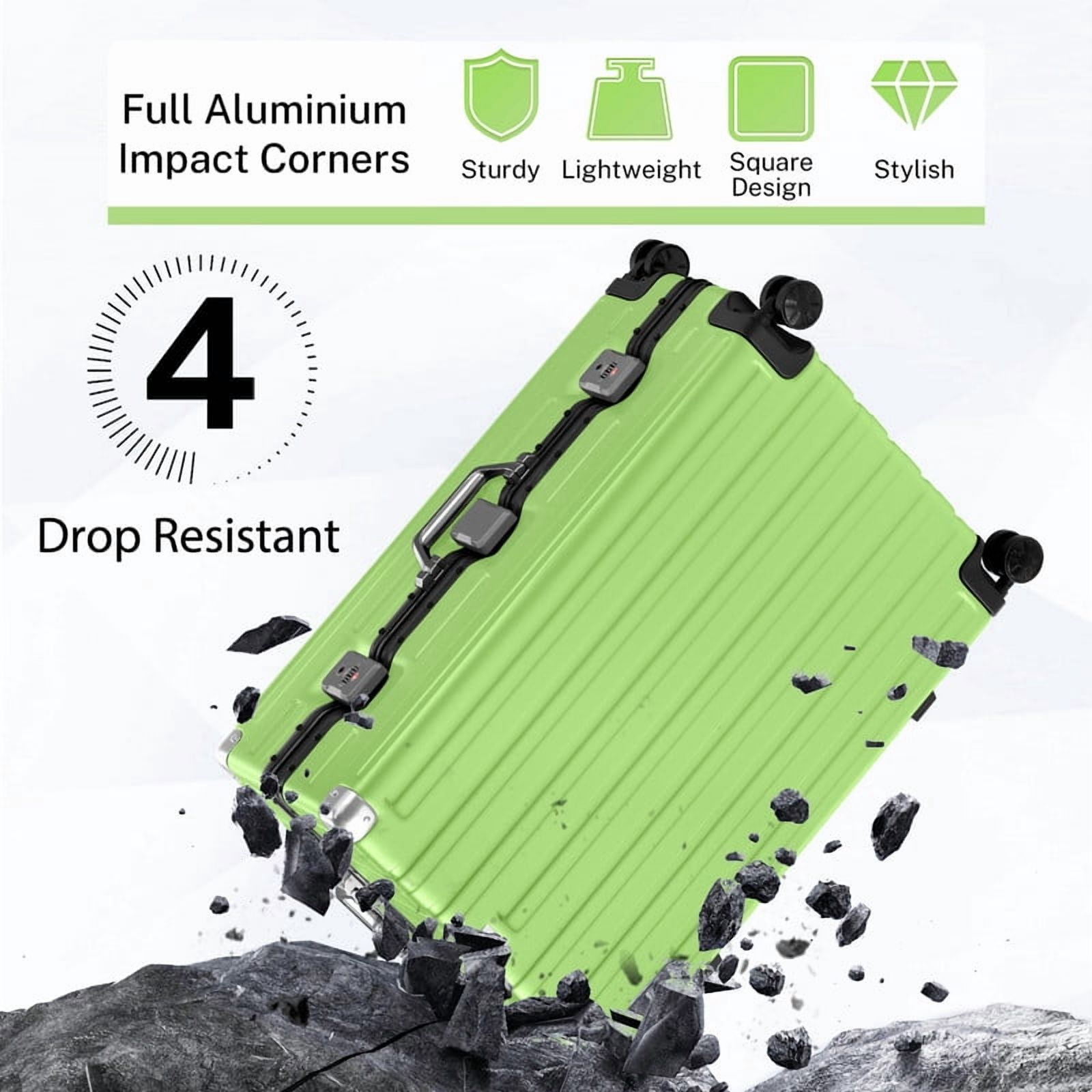 Checked Luggage Aluminum Frame Suitcase with Wheels PC ABS Hardside Zipperless with TSA Lock 24 Inch Green