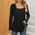 thumbnail image 5 of Womens Long Sleeve Shirts Square Neck Pleated Business Blouses Casual Loose Lightweight Pullover Casual Fall Tops, 5 of 6