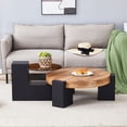 thumbnail image 3 of Table Basse Ronde Moderne et Simple à Double Couche - Dessus en Verre Brun Transparent avec Pieds en L en MDF Noir. la Conception Détachable Peut Rendre l'Utilisation de l'Espace Plus flexible., 3 of 27
