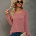 thumbnail image 2 of Jdlsppl Women's Soft T Shirt Long Sleeve Tshirt Long Puff Sleeve Square Neck Fall Ruched Basic Casual Tee Pink X-Large, 2 of 4