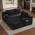 thumbnail image 5 of 96" L-Shaped Sectional Sofa, Oversized Modular Corduroy Couch with Chaise Lounge & 2 Throw Pillows, No Assembly Convertible Corner Sofa for Living Room Apartment, Black, 5 of 9