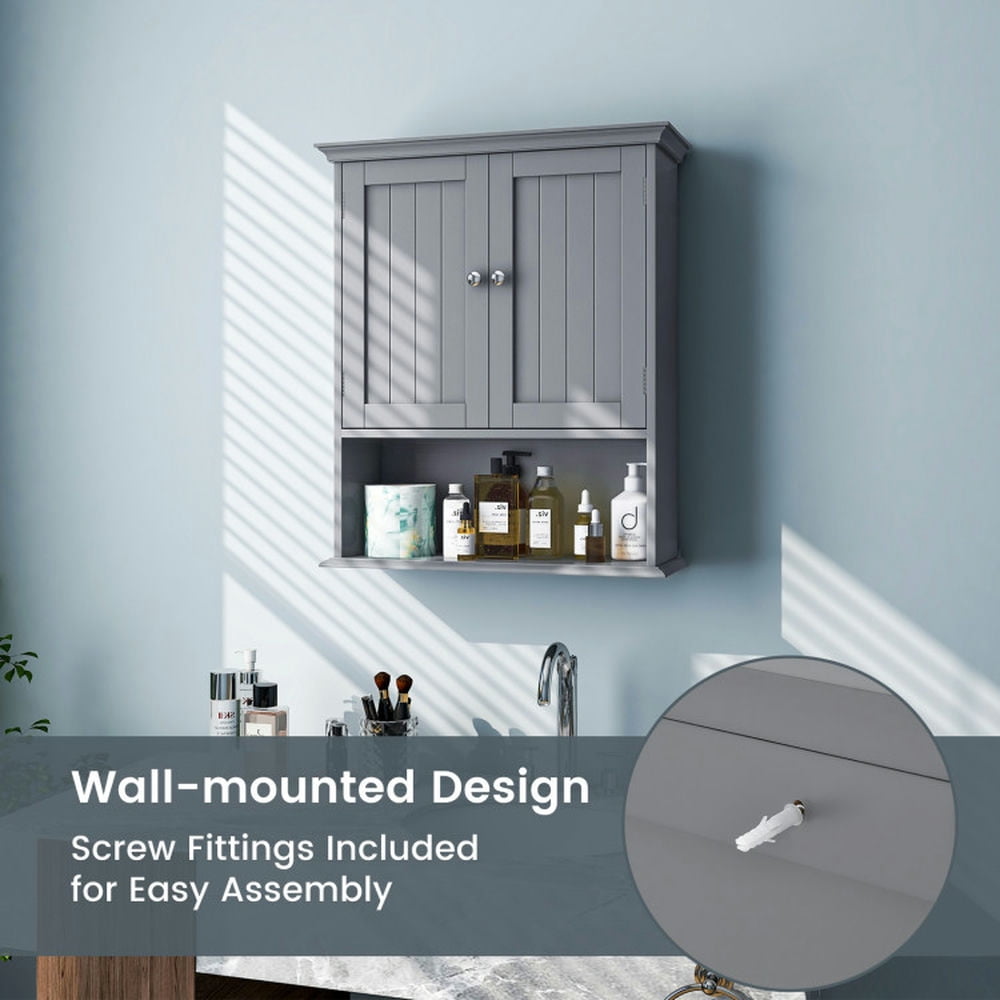 Finihen Wall Cabinet, Wall Mounted Bathroom Cabinet, Medicine Cabinet, Wall Mount Bathroom Cabinet Storage Organizer with Doors and Shelves, for Kitchen Entryway Bathroom, Gray