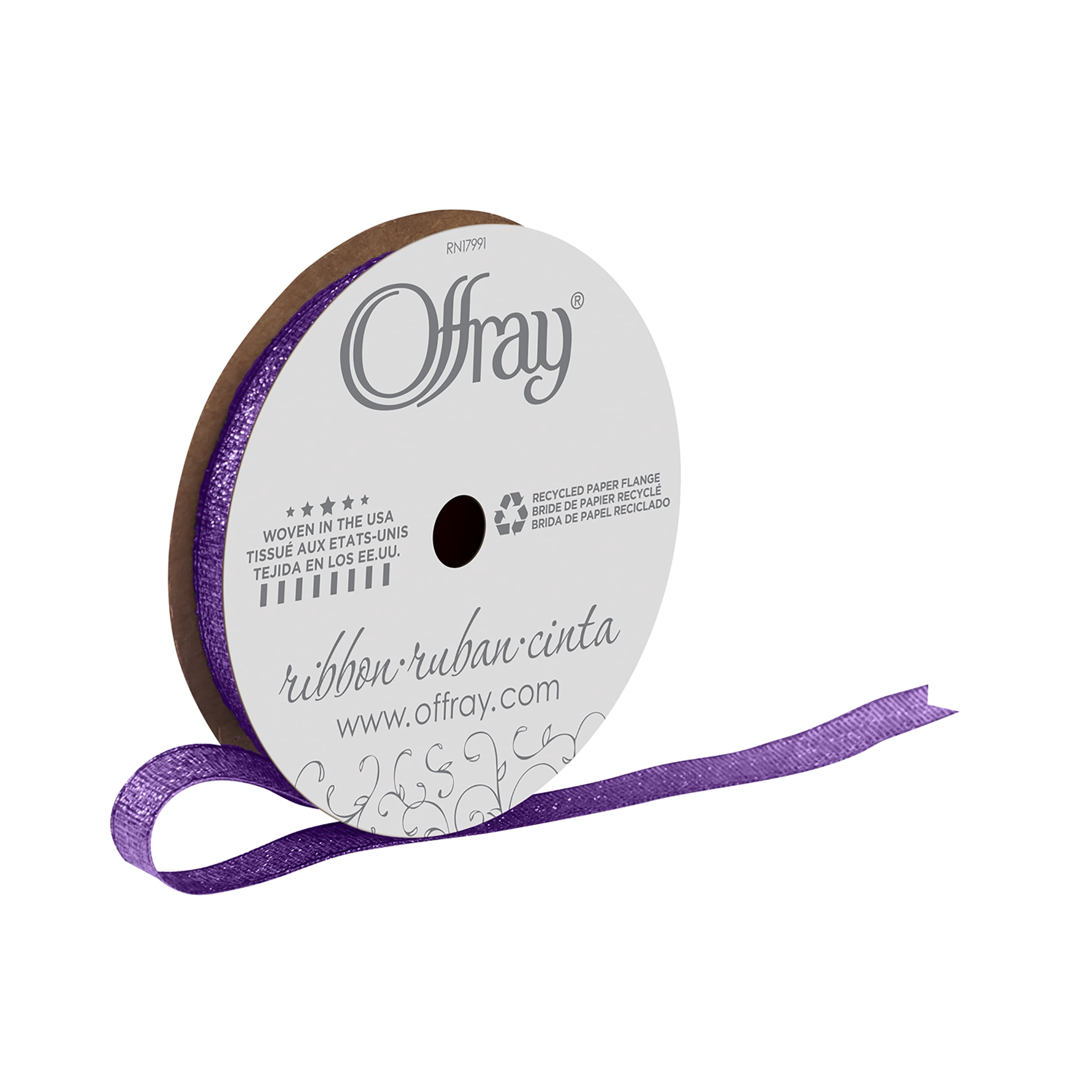 Offray Ribbon, Purple 3/8 inch Galena Metallic Ribbon for Wedding, Crafts, and Gifting, 9 feet, 1 Each
