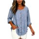 thumbnail image 5 of Camiseta de Lino de Color Sólido Casual de Manga Larga de las Mujeres con Botones Decorativos Y Cuello Redondo, Acento a Rayas para el Uso Diario de Primavera, Túnica de Moda, 5 of 7