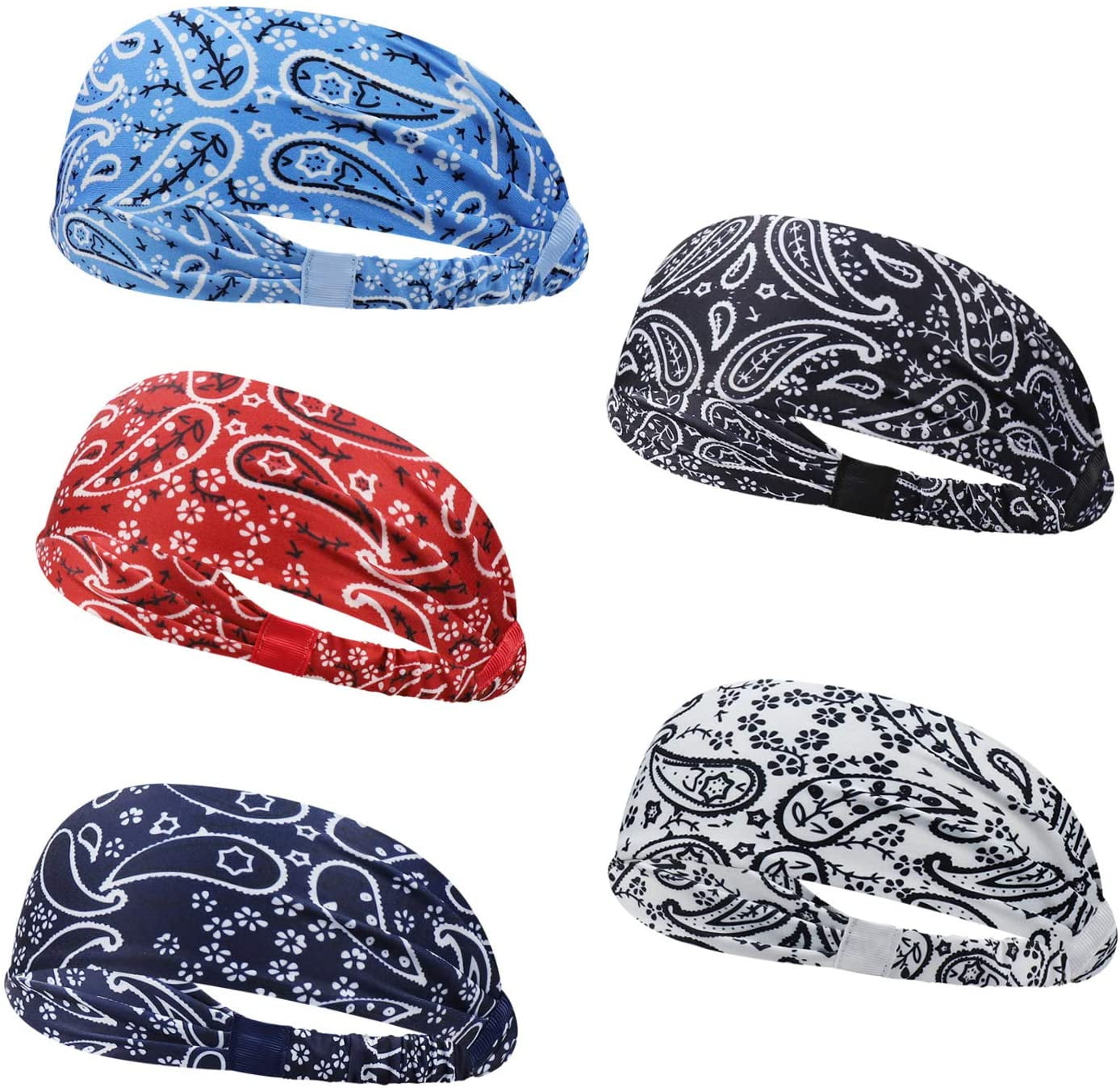 Workout Headbands for Women,Yoga Running Sports Sweatbands Wide Boho Hair Fashion Bands, 5 PCS