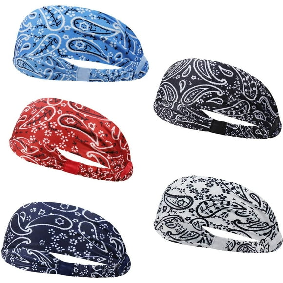 Bandeaux d'Entraînement pour Femmes, Bandeaux de Sport Yoga Course Larges Boho Mode, 5 Pcs