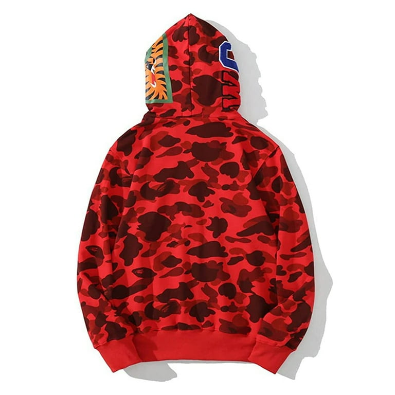 Men's BAPE Camo PONR Shark Full Zip Hoodie in Red