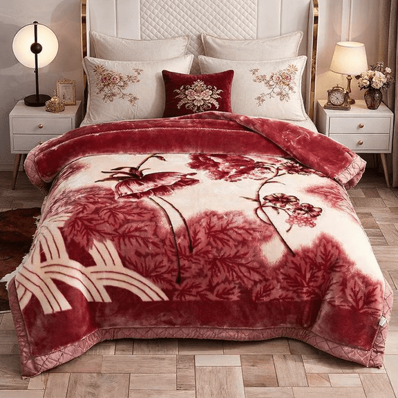 DBOZEThick & Warm Korean Mink Fleece Blanket,  Heavyweight 2-Ply Raschel Reversible Throw, Ultra Soft Plush Winter Blanket, King Size 85" x 95", Fade Resistant Luxury Bedding