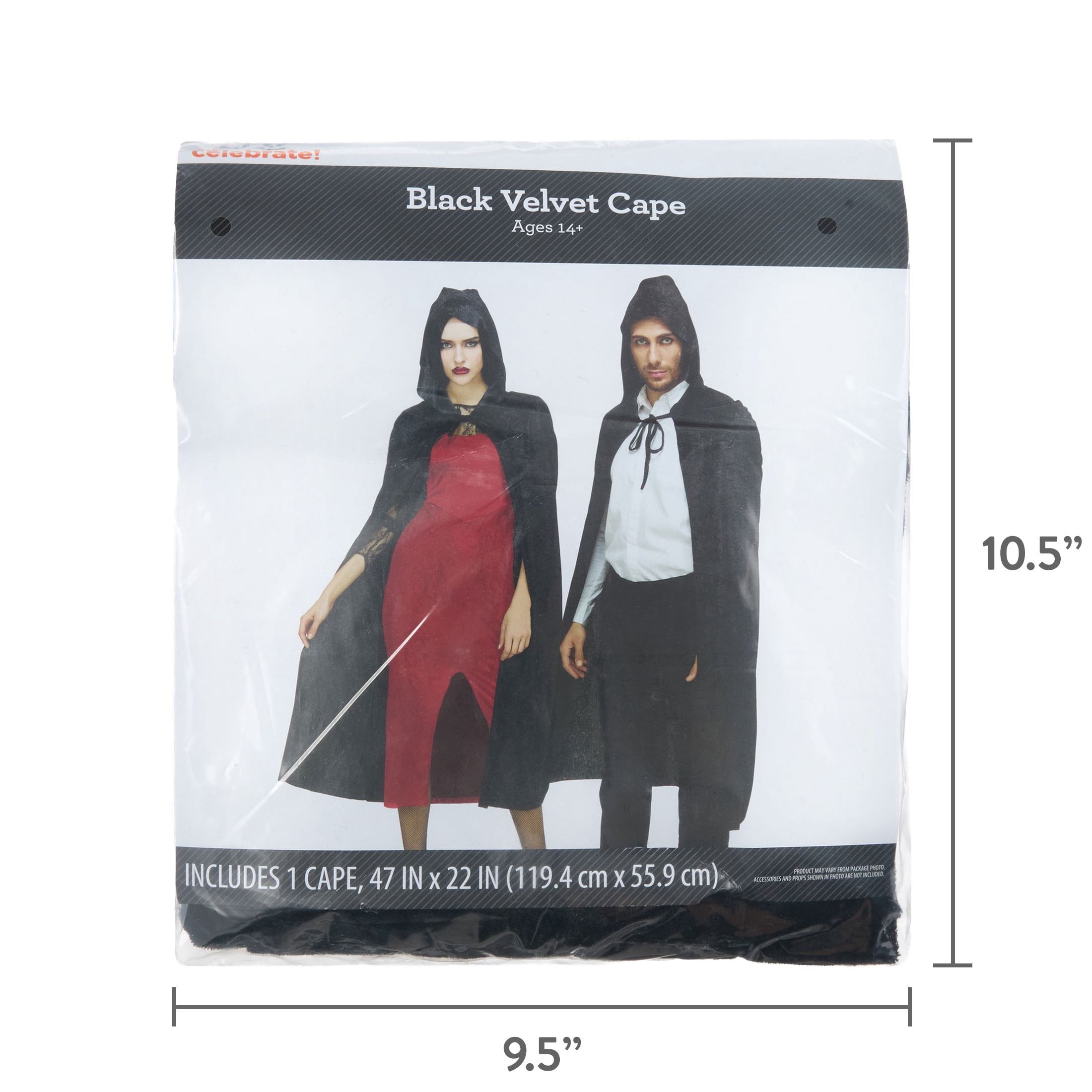 Velvet Cape Costume Accessory for Adults, Black, One Size, Halloween by Way To Celebrate