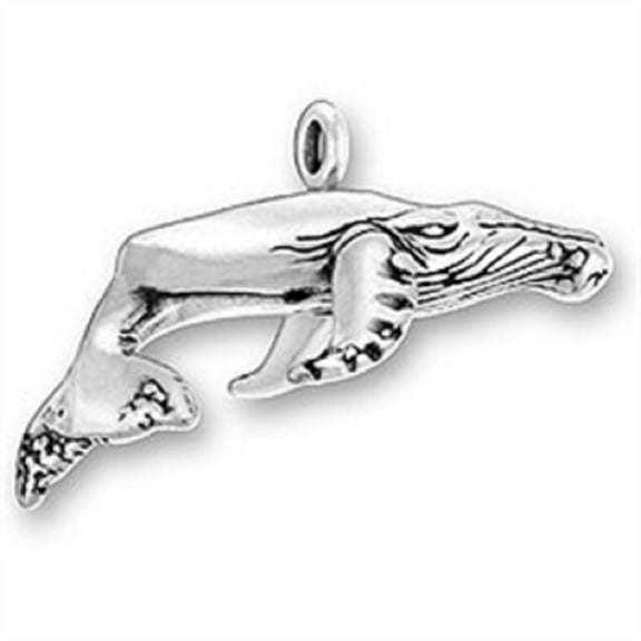 Sterling Silver 30" 1.2mm Box Chain 3D Swimming Humpback Whale Pendant Necklace