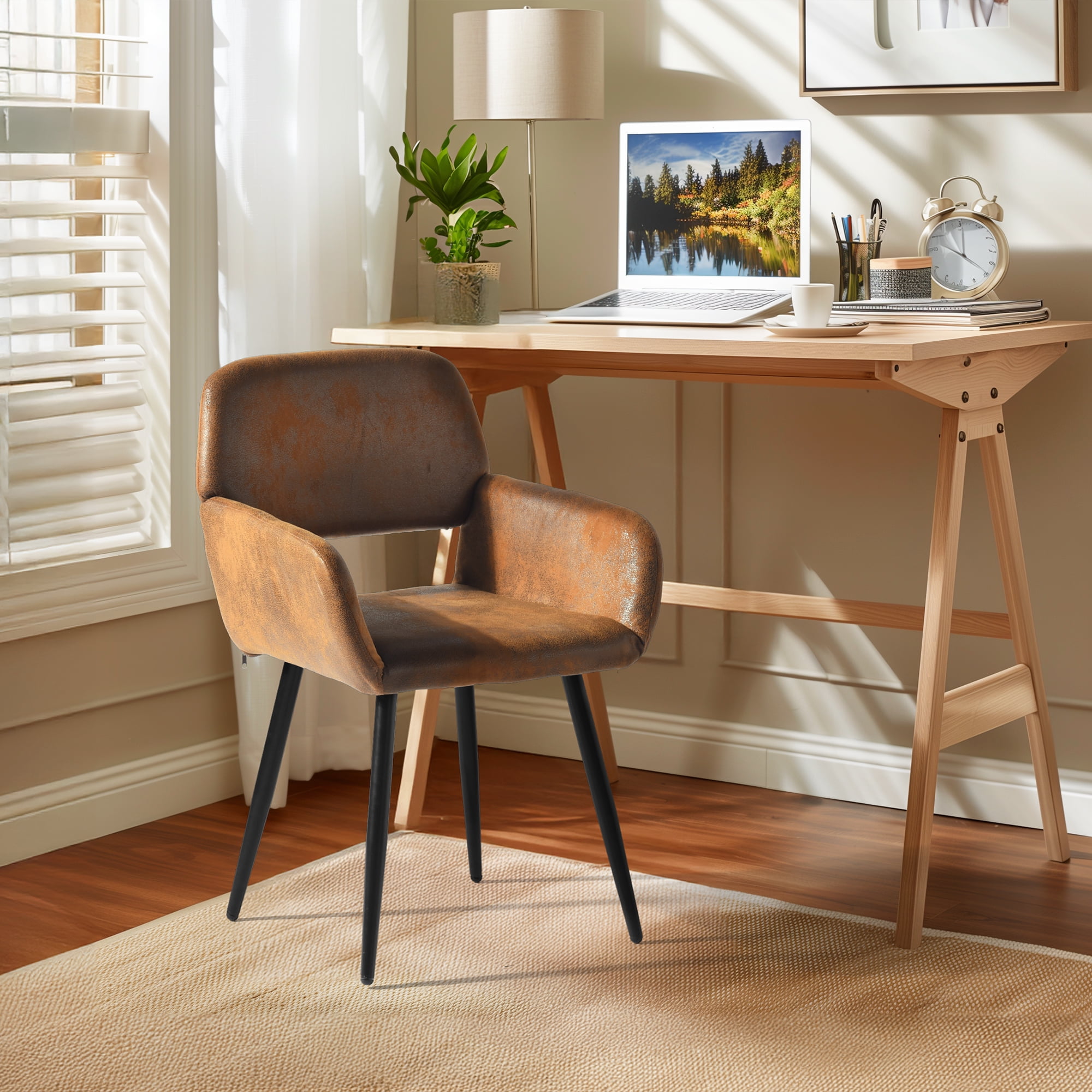 Homy Casa Desk Chairs Set of 2, Modern Armrests Office Chair for Home Office Conference Room, Brown