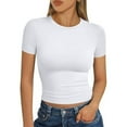 thumbnail image 3 of LISTHA Womens Summer Crop Tops Short Sleeve Summer Slim Fit Crew Neck Shirt Going Out Basic Y2k Cropped T Shirts White XL, 3 of 7