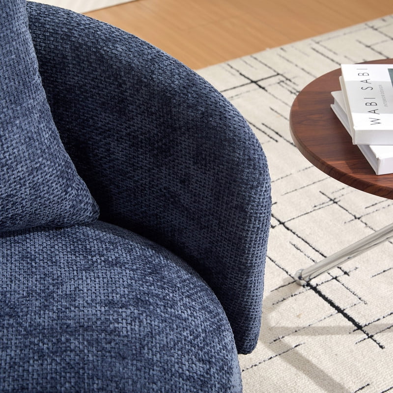 360° Modern Swivel Barrel Accent Chair, Chenille Upholstered Lounge Armchair with Pillow, Comfy Round Sofa Reading Chair for Living Room, Bedroom, Navy
