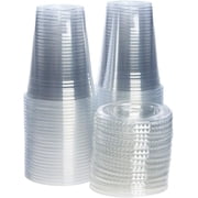GUSTO 16 oz Clear Plastic Cups with Flat Lids, Disposable Drinking Cups for Iced Coffee, Milkshakes, Smoothies, 100 Count